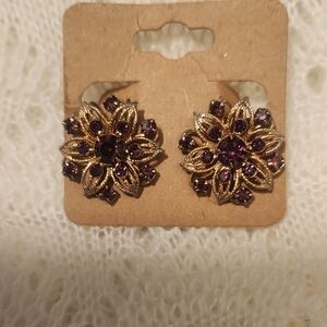 Vintage Gold and Purple Floral Earrings